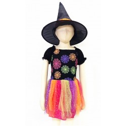 HL-J12-BLACK RAINBOW SPIDER WEB WITCH COSTUME