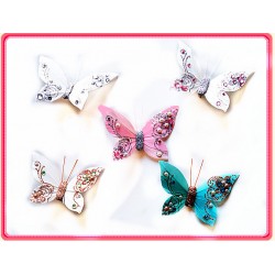 B096033-4" FEATHER JEWELED BUTTERFLY CLIP